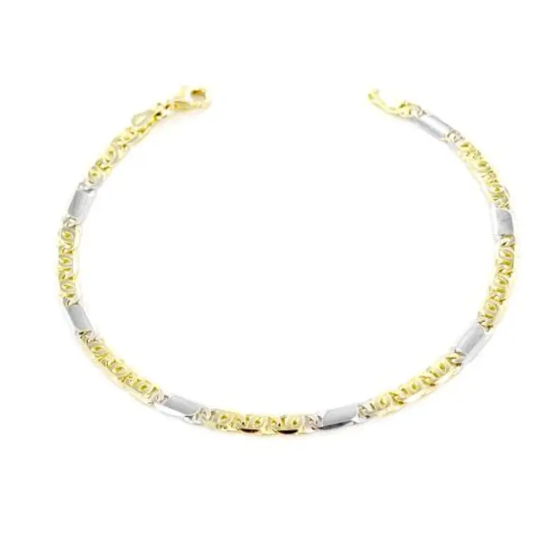 bracciale da uomo in oro giallo e bianco maglia occhio di pernice alternata