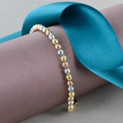 bracciale in oro a sfere grandi sfaccettate tre colori miniatura 4