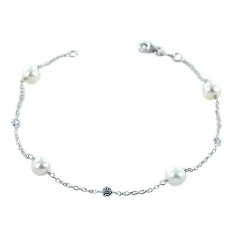 bracciale in oro bianco a con perle e zirconi