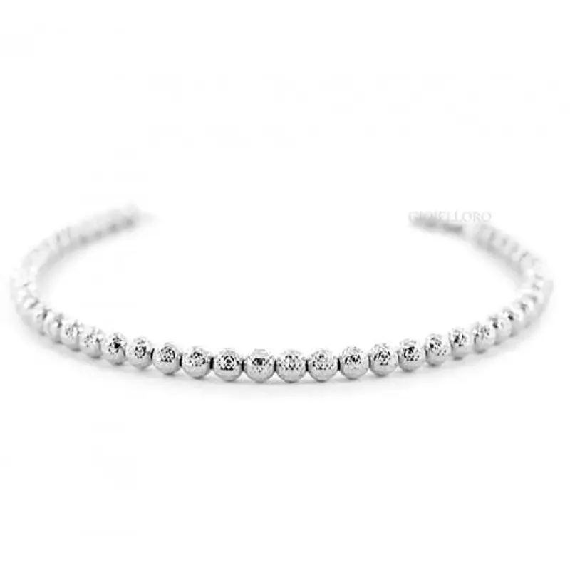 bracciale in oro bianco a sfere medie sfaccettate 4 mm - oreficeria aretina