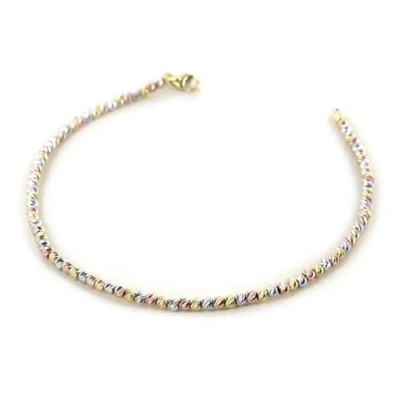 bracciale in oro bianco a sfere piccole sfaccettate tre colori