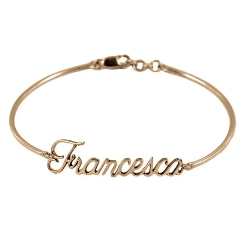 bracciale rigido da ragazza personalizzato con nome in oro rosa