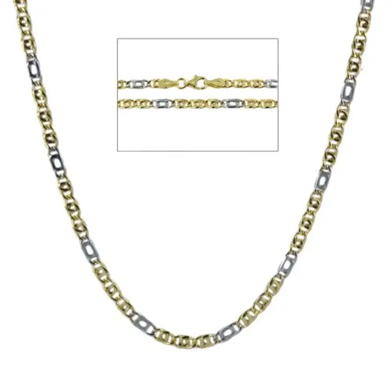 catena da uomo occhio di pernice alternata 50 cm in oro bicolore giallo e bianco 18kt