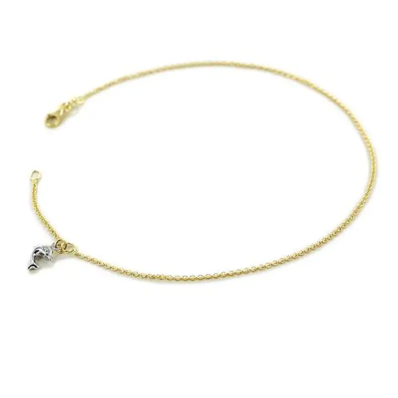 cavigliera in oro con ciondolo delfino in oro giallo e bianco