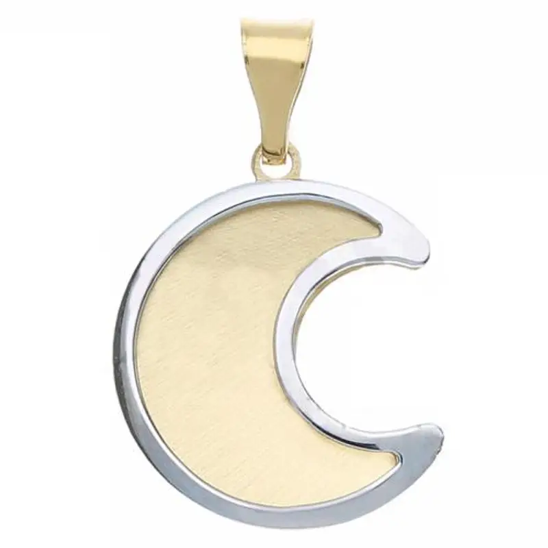 ciondolo a doppia lastra a mezza luna in oro giallo e bianco