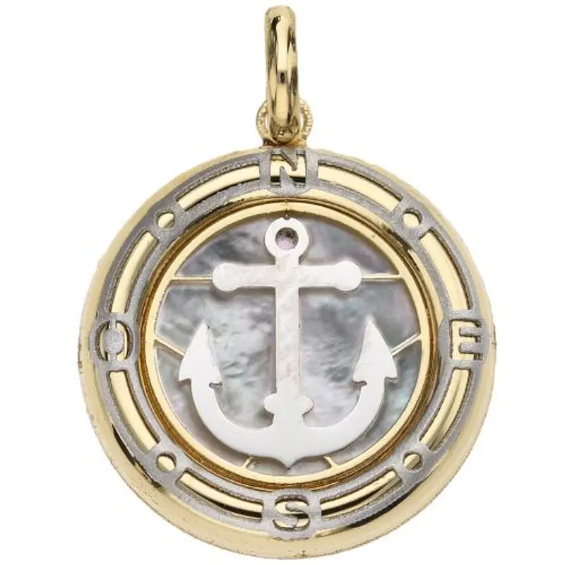 ciondolo ancora medio in oro giallo bianco e madreperla 16 mm