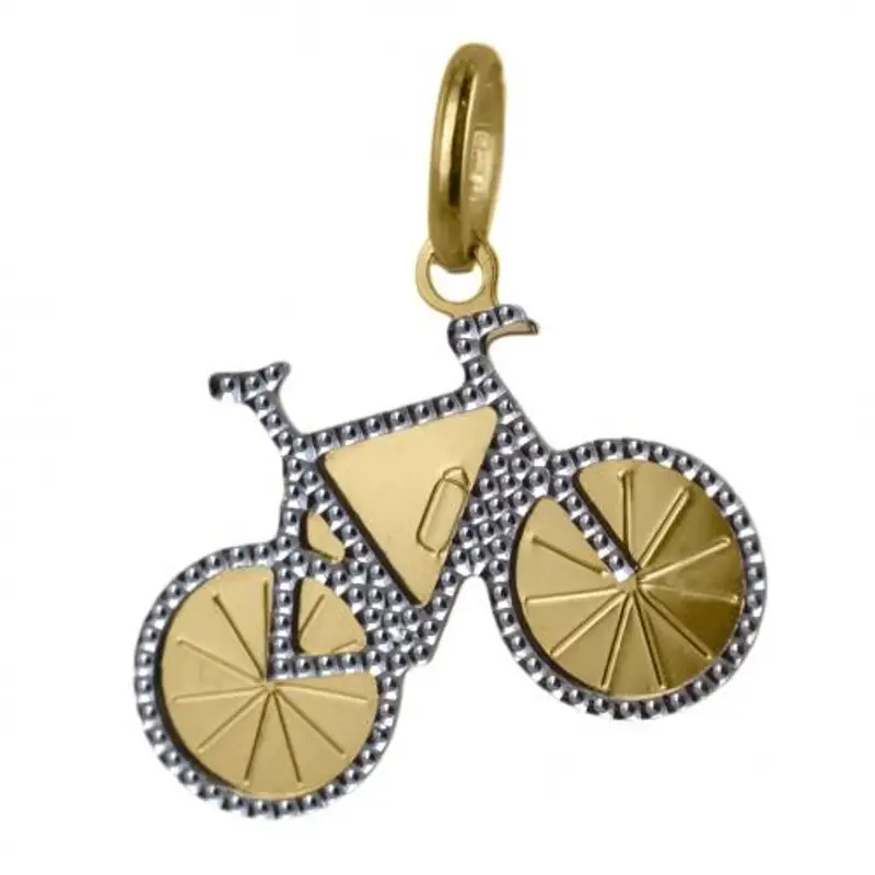 ciondolo bicicletta in oro giallo e bianco con collana
