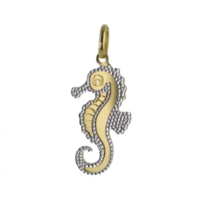 ciondolo cavalluccio marino in oro giallo e bianco con collana