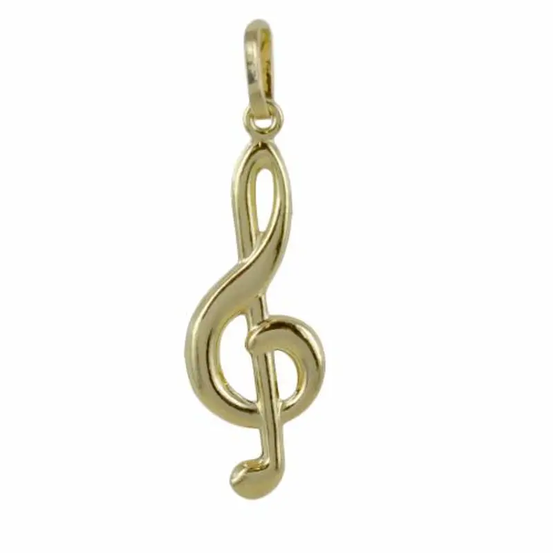 ciondolo chiave di violino musicale in oro giallo con collana