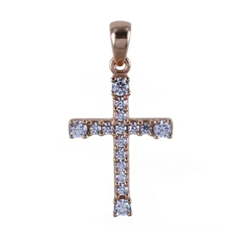 ciondolo croce in oro rosa con zirconi bianchi