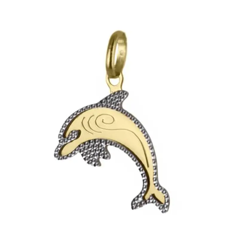 ciondolo delfino in oro giallo e bianco con collana