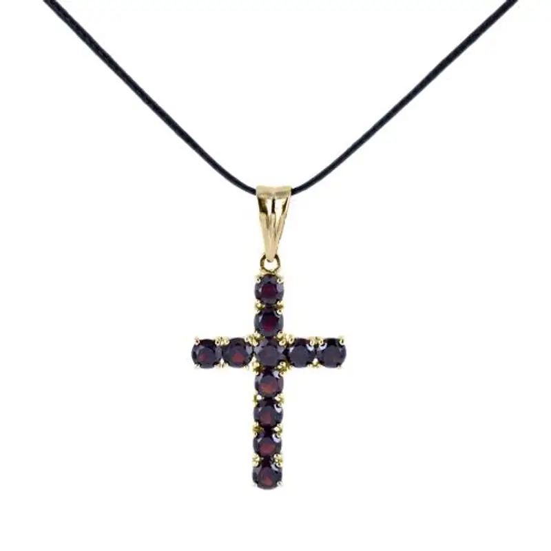 ciondolo in oro giallo a croce con granato
