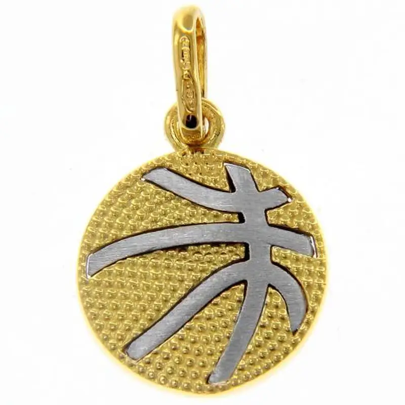 ciondolo palla da basket in oro giallo e bianco con collana
