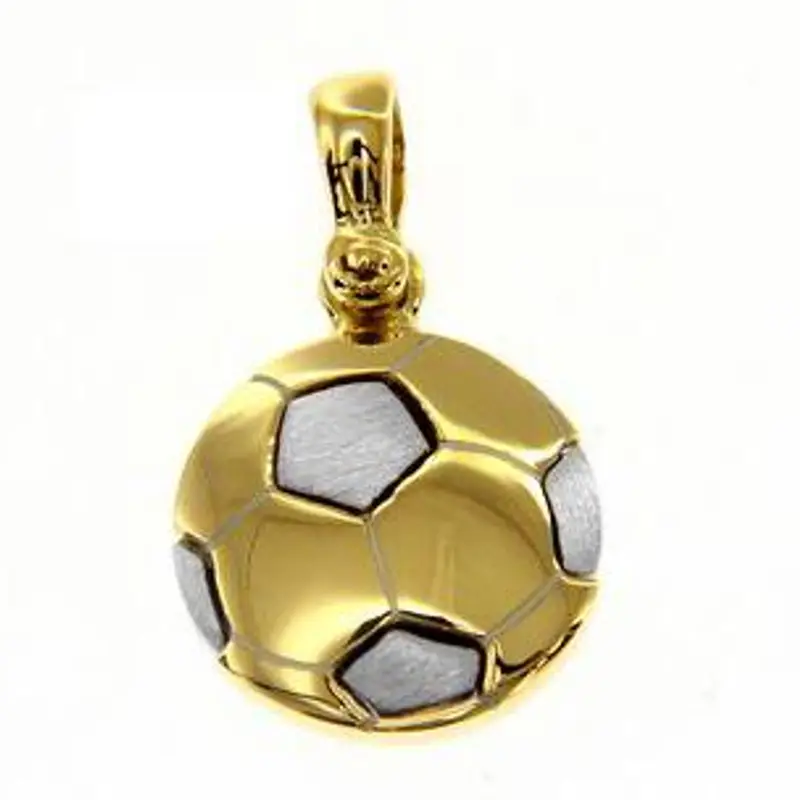 ciondolo palla da calcio in oro giallo e bianco con collana