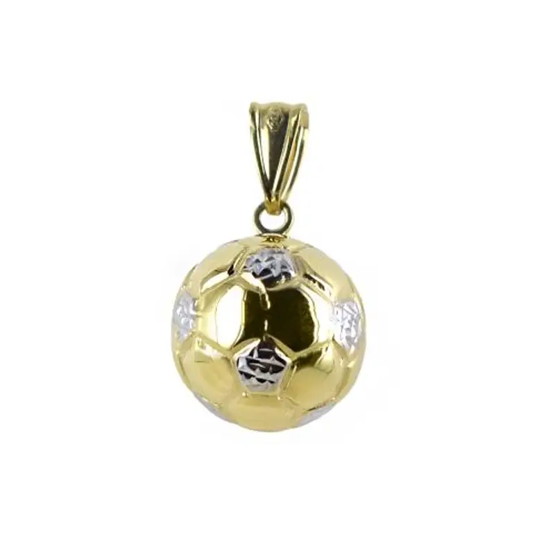 ciondolo palla da calcio sferica in oro giallo e bianco con collana