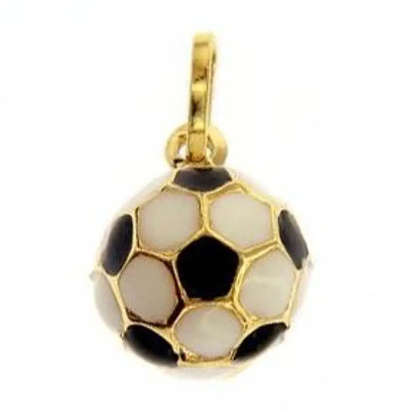 ciondolo palla da calcio sferica in oro giallo e smalti con collana