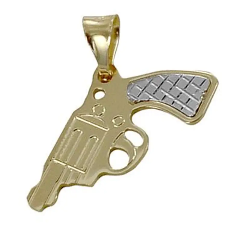 ciondolo pistola a tamburo in oro giallo e bianco