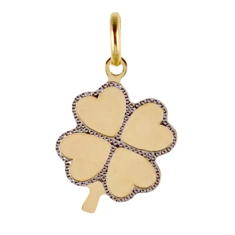 ciondolo quadrifoglio portafortuna in oro giallo e bianco con collana