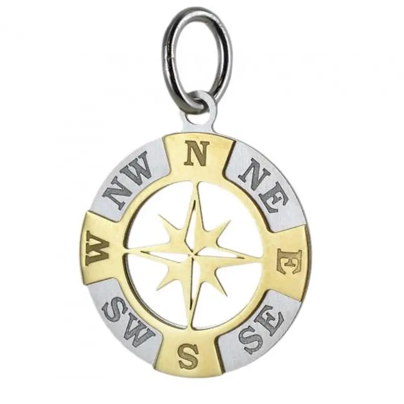 ciondolo rosa dei venti grande in oro giallo e bianco con collana - 18 mm