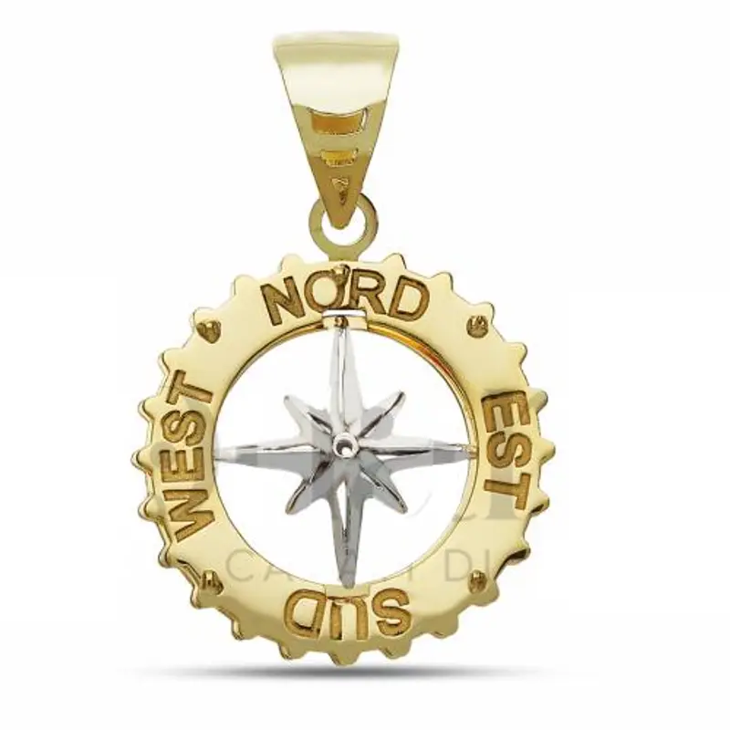 ciondolo rosa dei venti medio in oro giallo bianco 20 mm