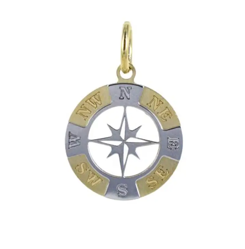 ciondolo rosa dei venti medio in oro giallo e bianco 16 mm