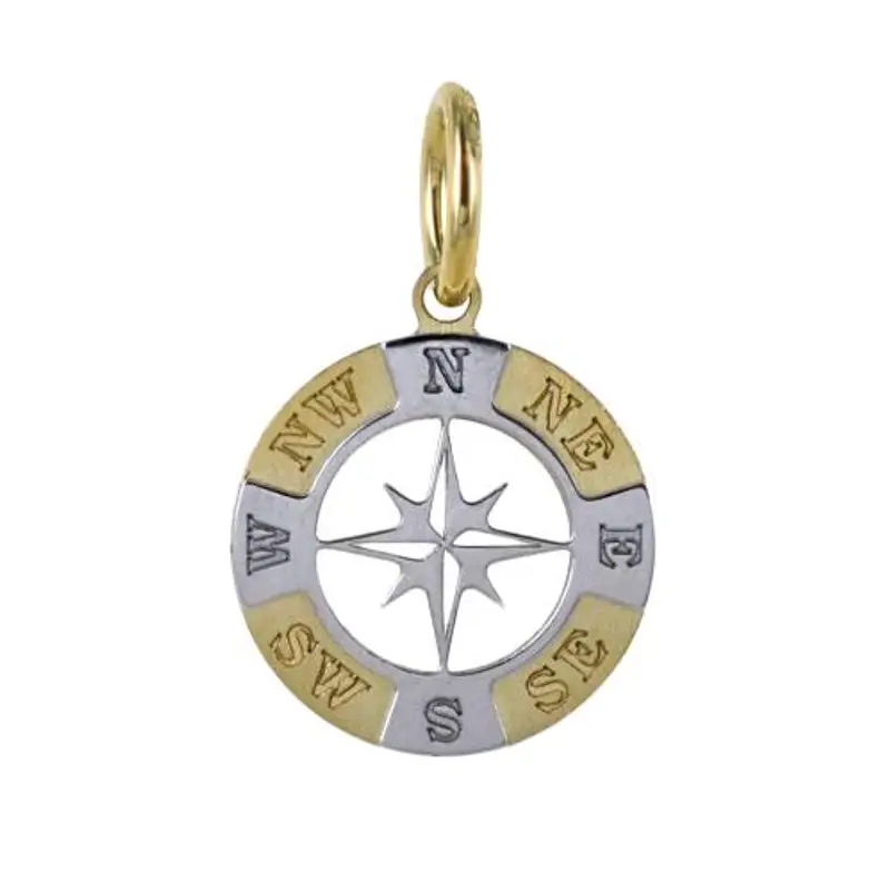 ciondolo rosa dei venti piccolo in oro giallo e bianco 13 mm