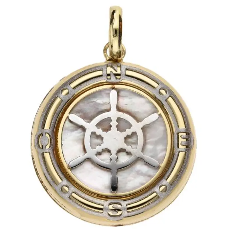 ciondolo timone medio in oro giallo bianco e madreperla 16 mm