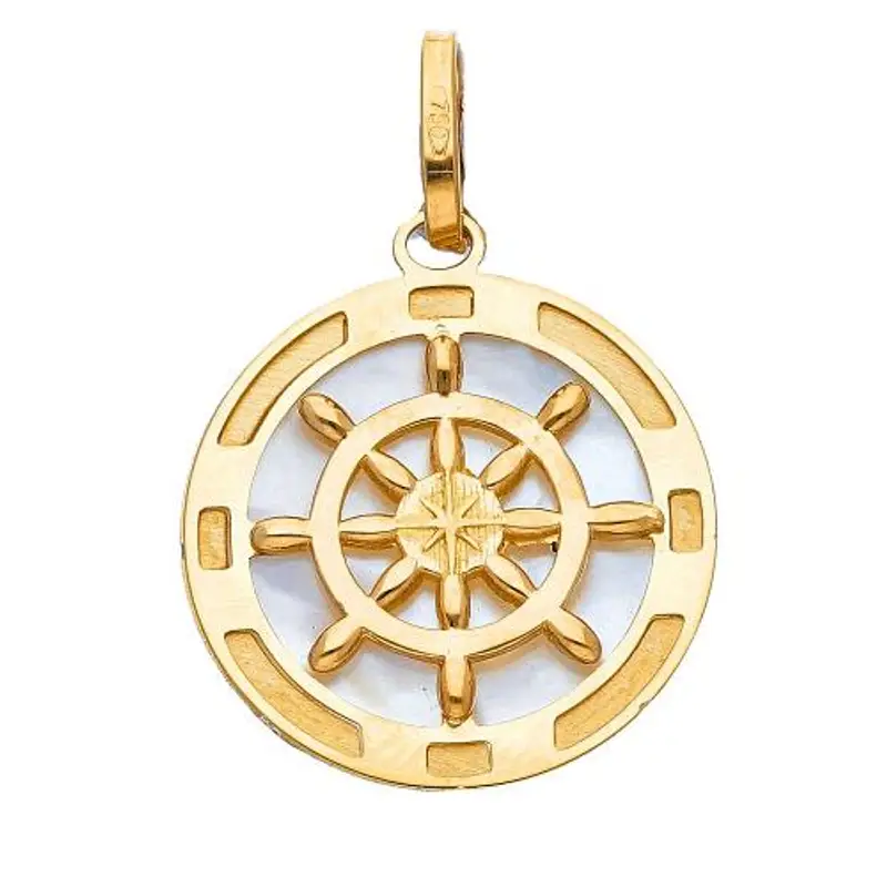 ciondolo timone medio in oro giallo e madreperla 16 mm