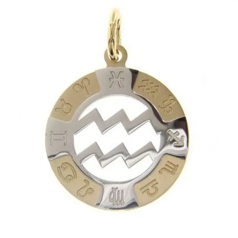 ciondolo zodiaco in oro giallo e bianco - segno acquario