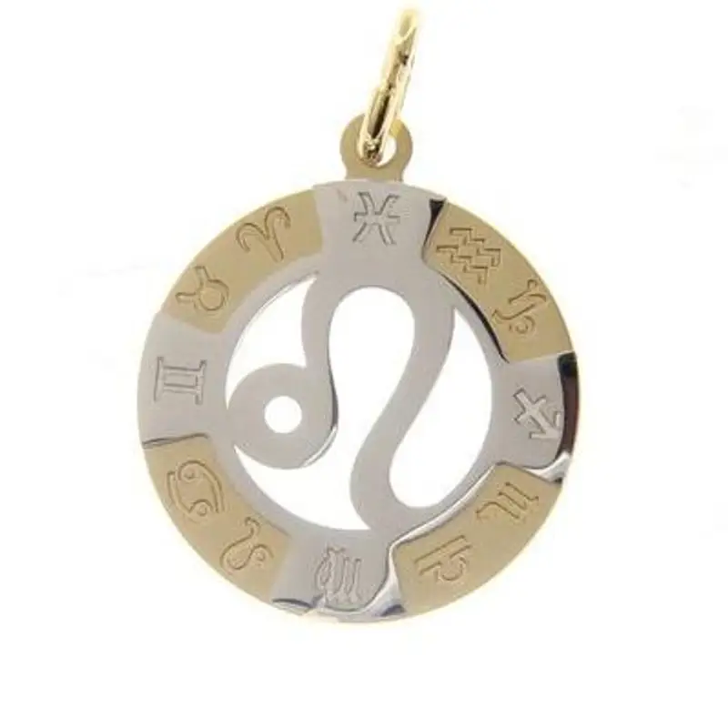 ciondolo zodiaco in oro giallo e bianco - segno leone