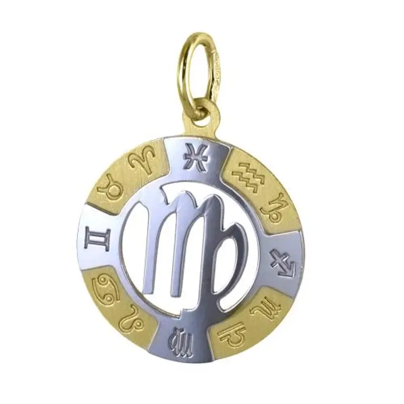 ciondolo zodiaco in oro giallo e bianco - segno vergine