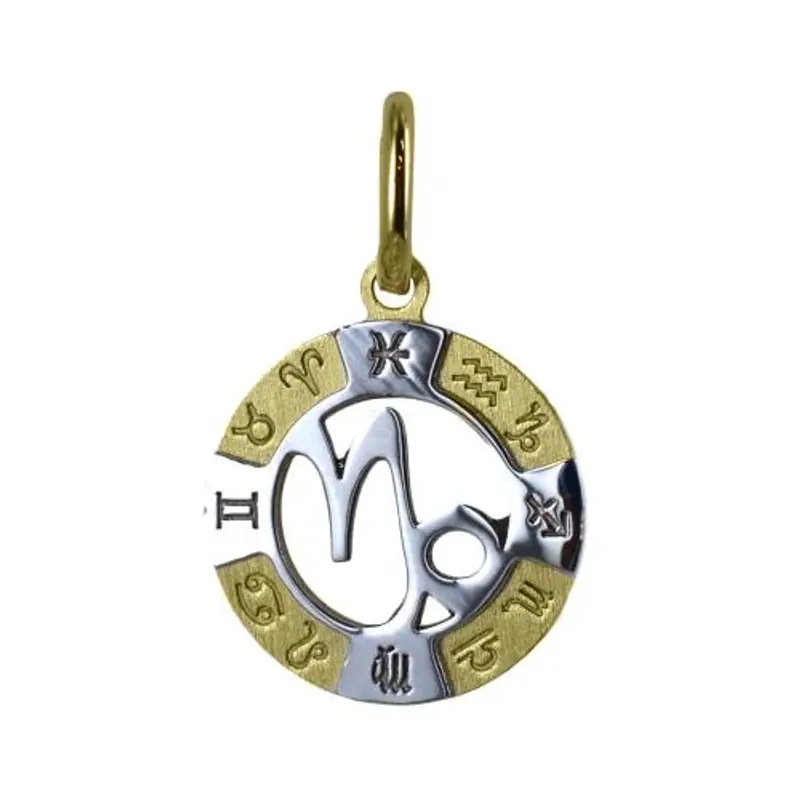 ciondolo zodiaco piccolo in oro giallo e bianco - segno capricorno