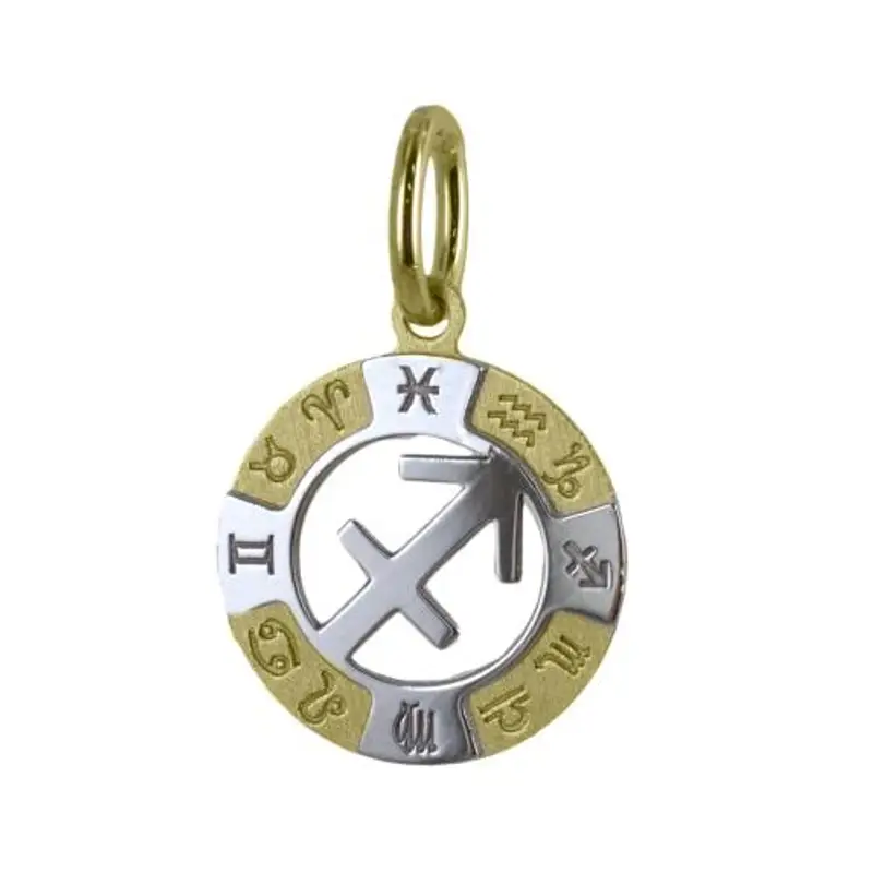 ciondolo zodiaco piccolo in oro giallo e bianco - segno sagittario