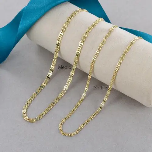 collana catena piatta da uomo traversino diamantato oro giallo 60 cm medio miniatura 3