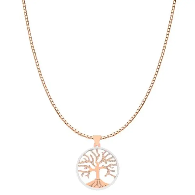 collana ciondolo albero della vita in oro bianco e rosa e argento