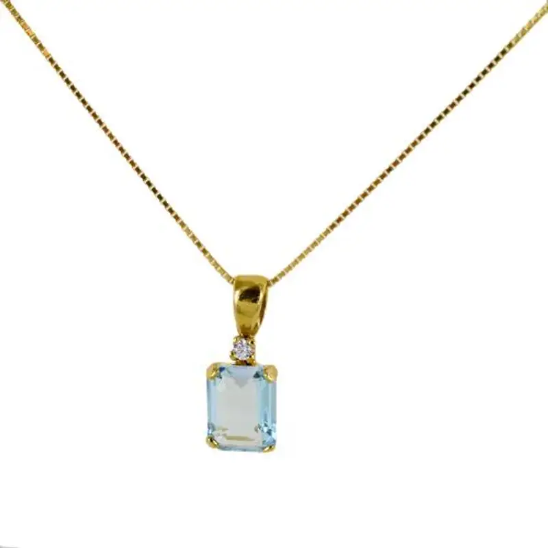 collana ciondolo color acquamarina e oro giallo catena in argento dorato