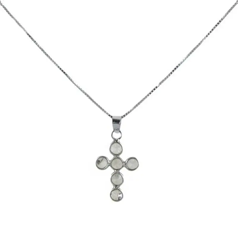 collana ciondolo croce con zirconi in oro e argento