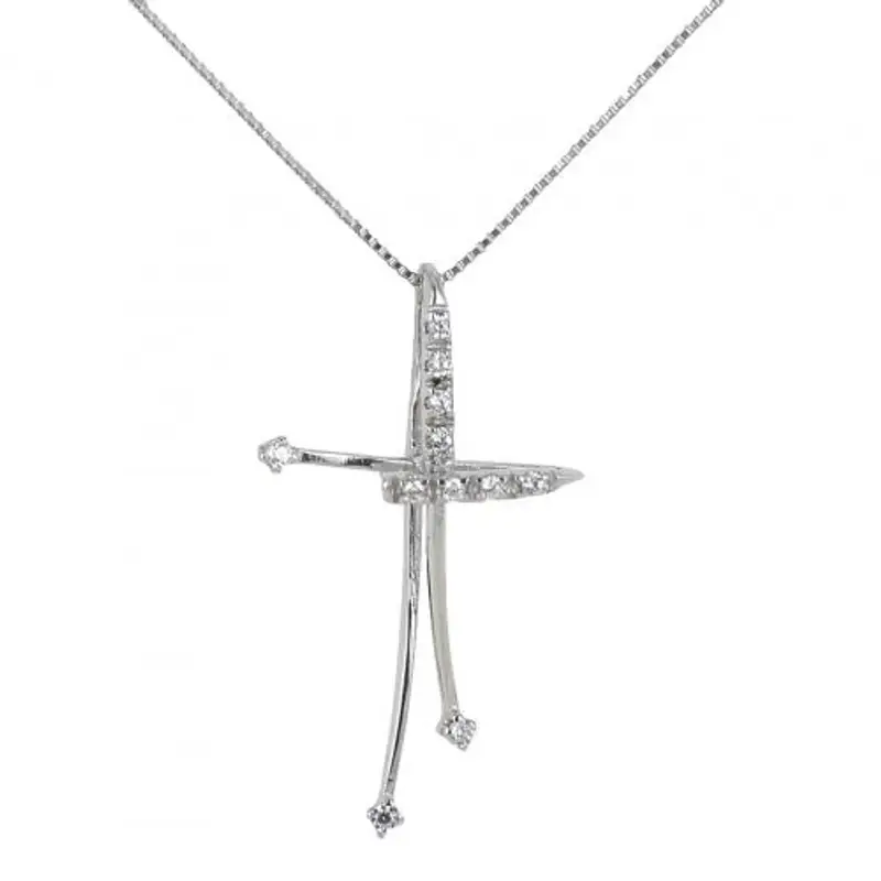 collana con ciondolo croce particolare in oro e zirconi