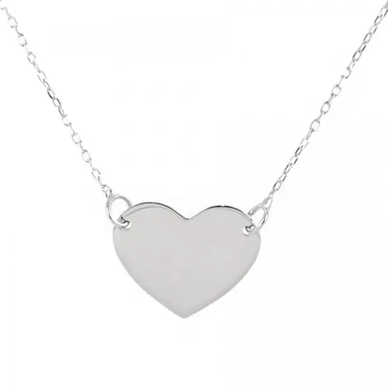 collana con ciondolo cuore a lastra in oro bianco cuore medio