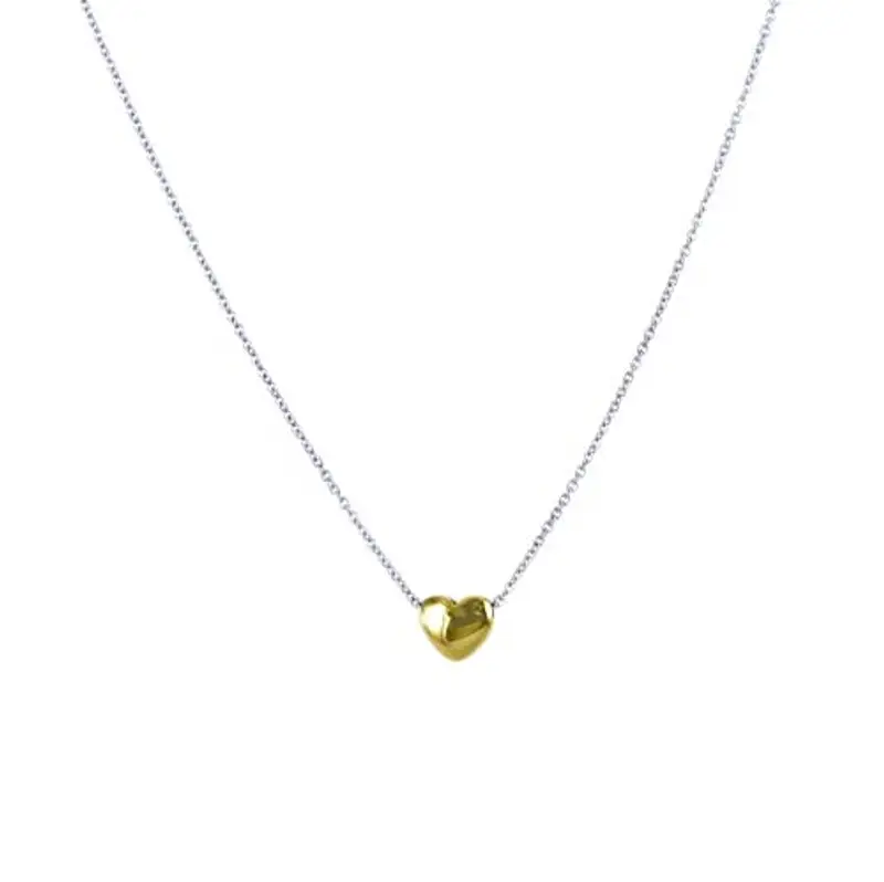 collana con ciondolo cuore medio sul filo in oro bicolore