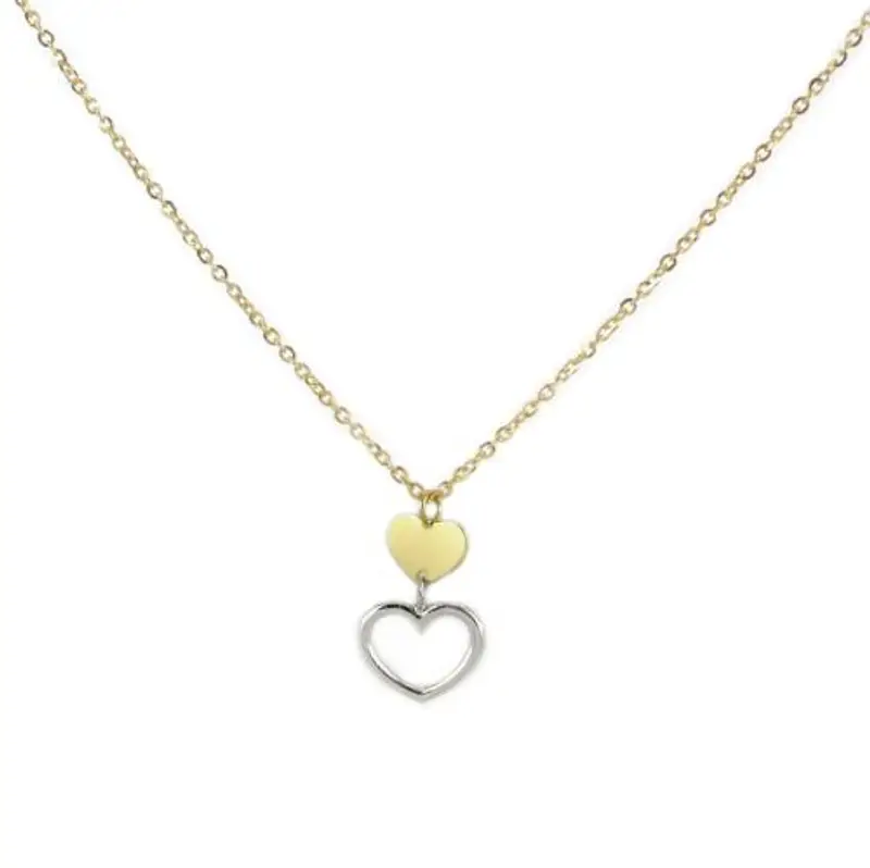 collana con ciondolo cuore traforato in oro giallo e bianco