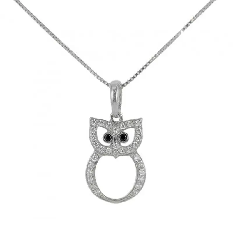 collana con ciondolo gufo in oro e zirconi