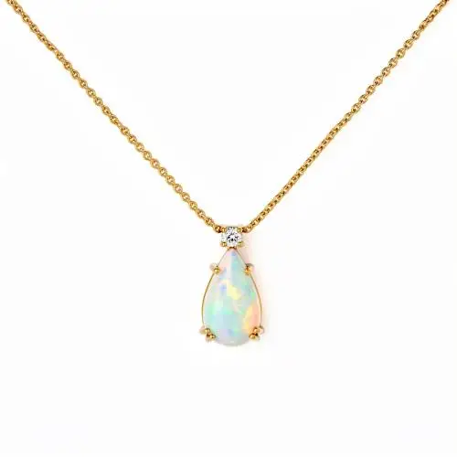 collana con ciondolo in opale a goccia e diamante