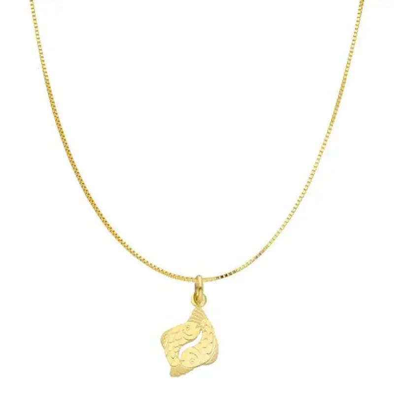 collana con ciondolo oroscopo - segno zodiacale - in oro giallo pesci