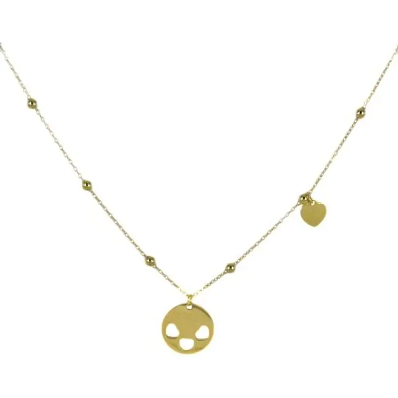 collana con ciondolo piastra e cuoricini in oro giallo
