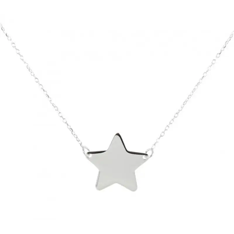 collana con ciondolo stella a lastra in oro bianco - stella media