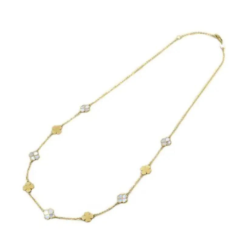 collana girocollo in oro con quadrifogli e madreperla