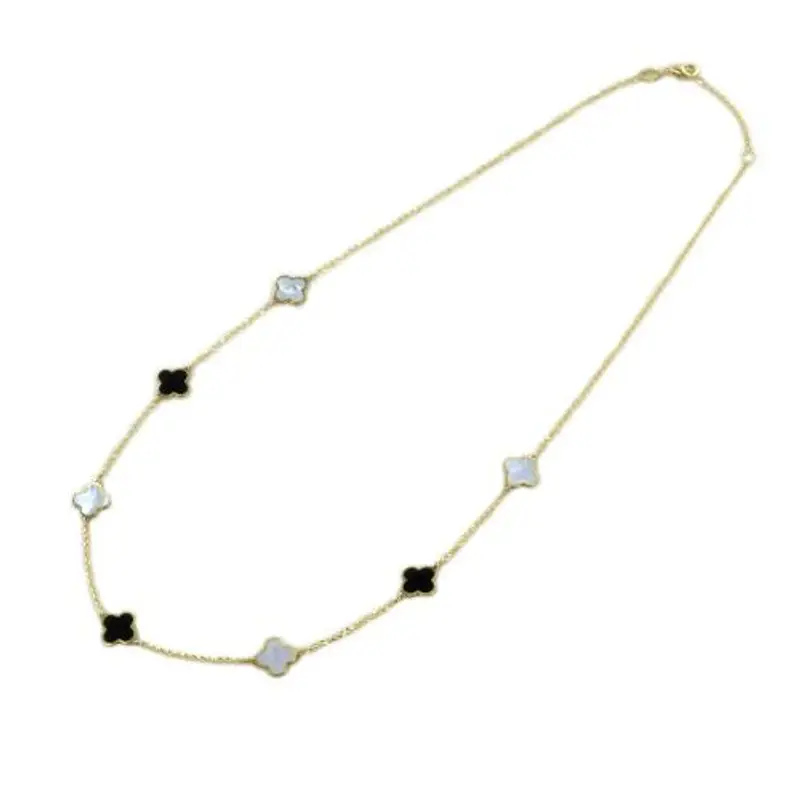 collana girocollo in oro con quadrifogli madreperla e onice nero