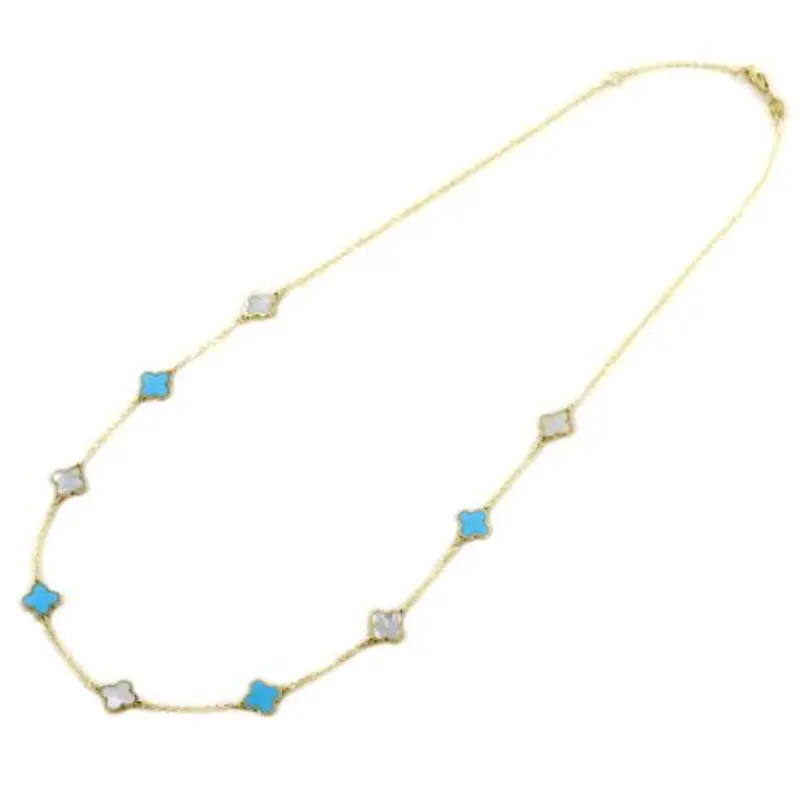 collana girocollo in oro con quadrifogli madreperla e turchese