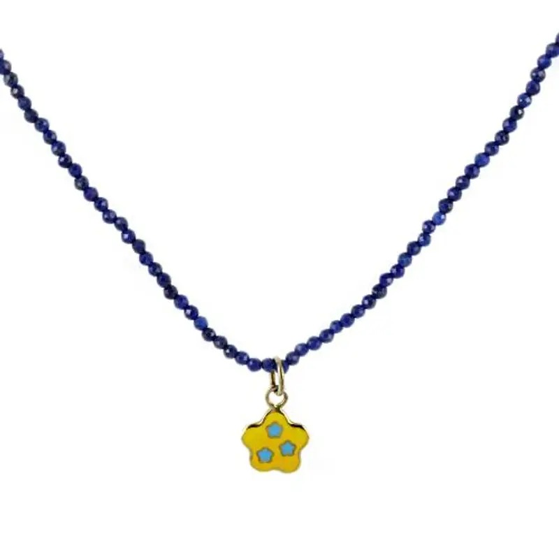 collana in lapislazzulo con ciondolo fiore in oro